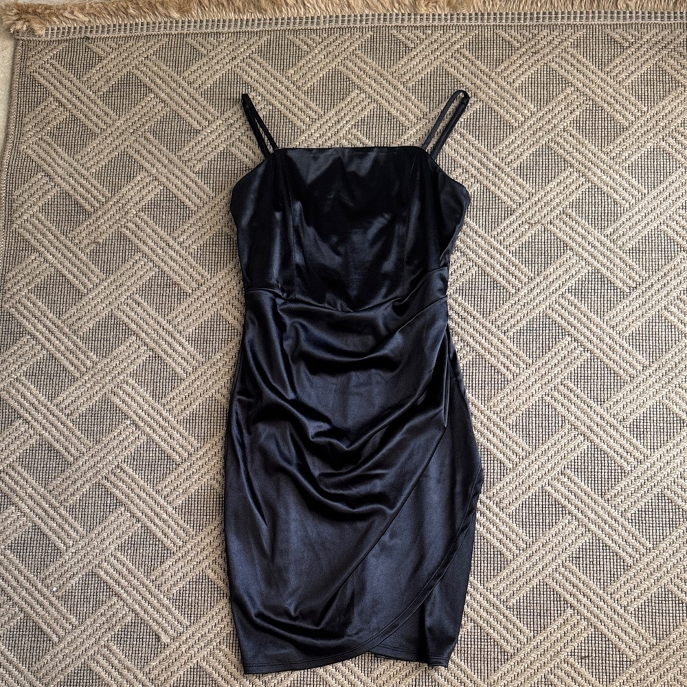 Homecoming Elegant Black Satin Dress with Slit